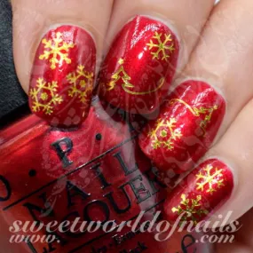 Christmas Nail Art Gold Snowflakes Christmas Tree Nail Water Decals Water Slides