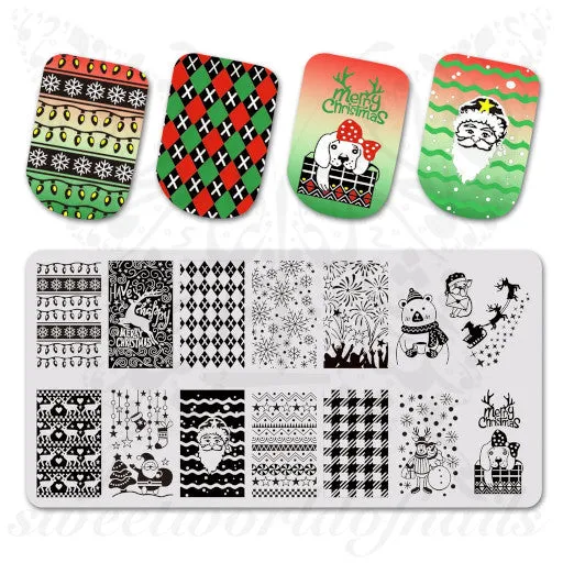 Christmas Nail Stamping Plate Cute Dog Bear