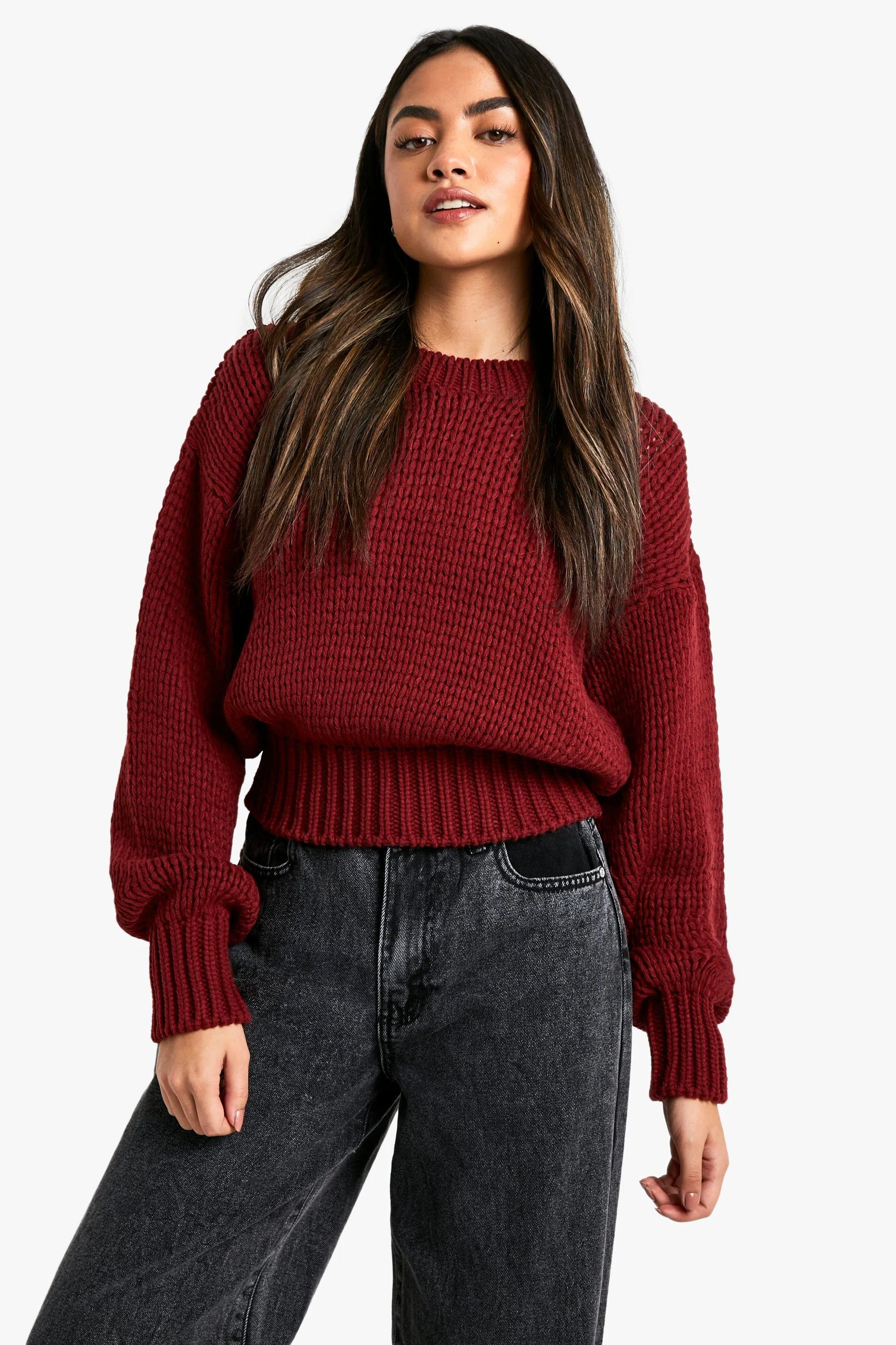 Chunky Knit Dropped Shoulder Boxy Fit Sweater