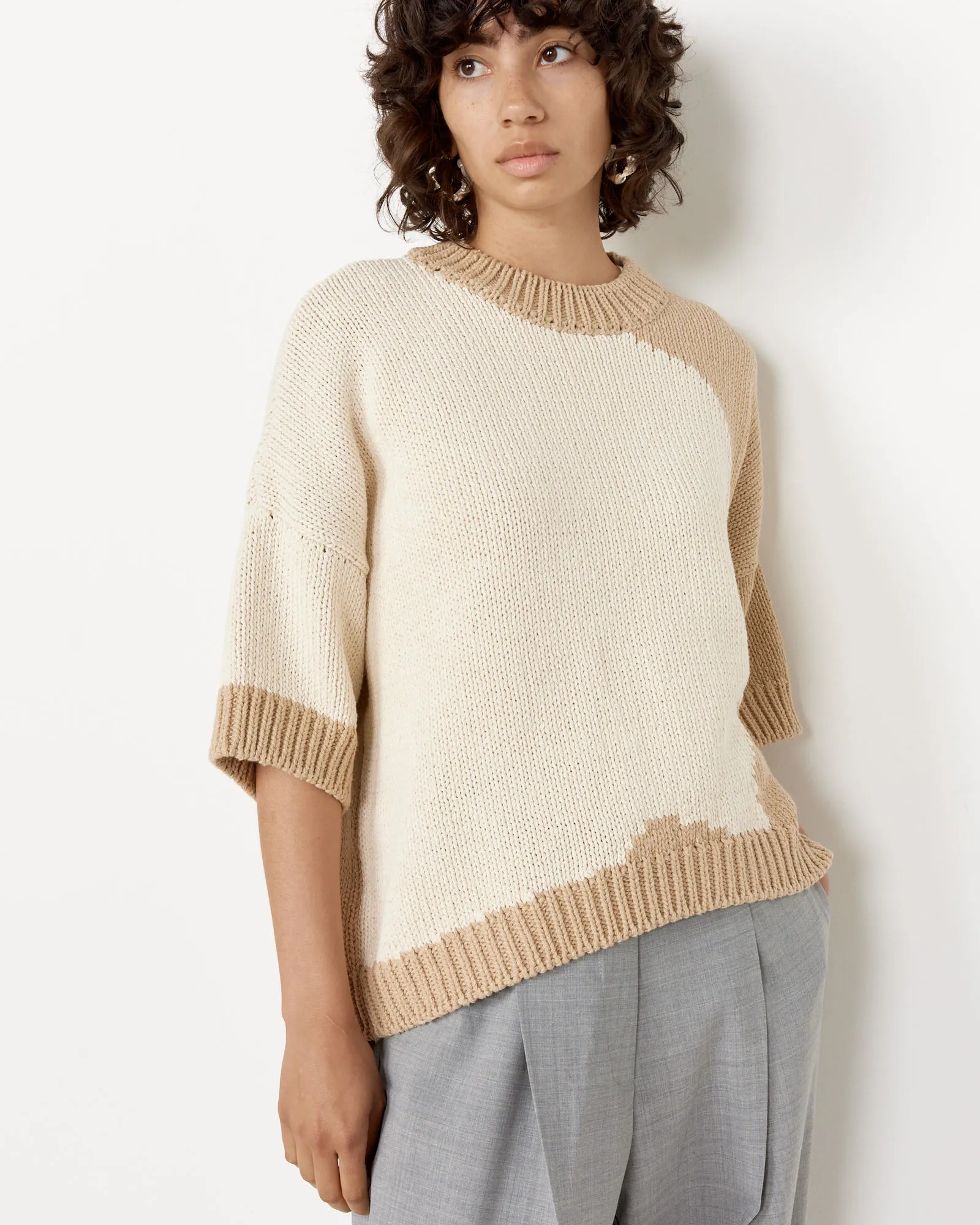 Cotton Sweater in Taupe Bicolor