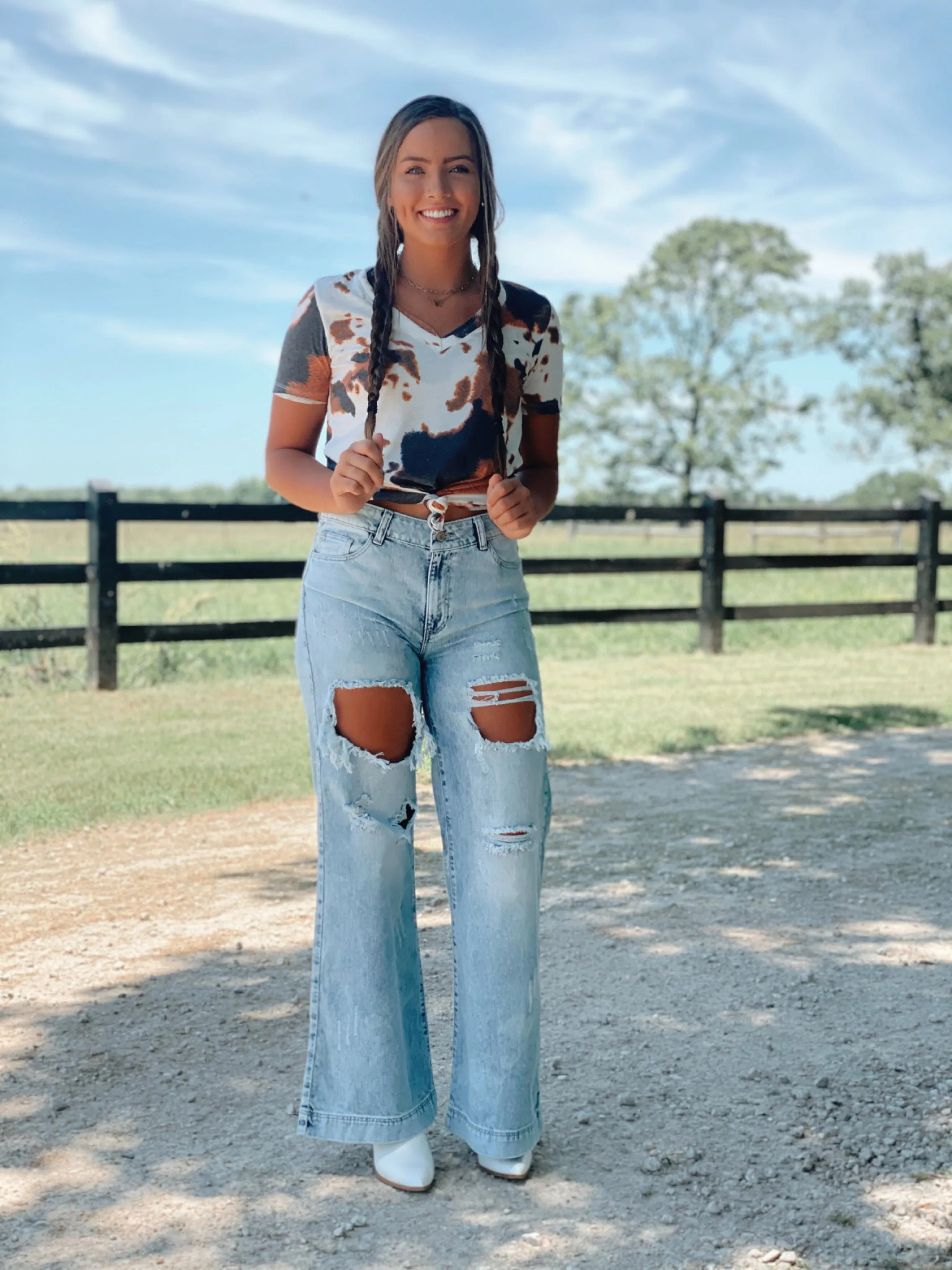 CowPrint Spotted V Neck Top