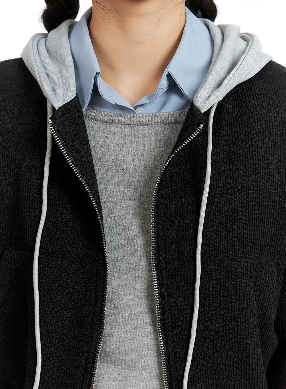 Cozy Two-Tone Hoodie Jacket OM408