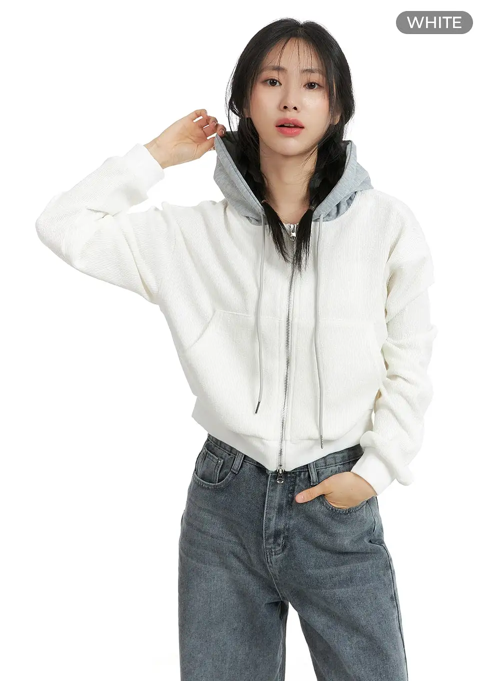 Cozy Two-Tone Hoodie Jacket OM408