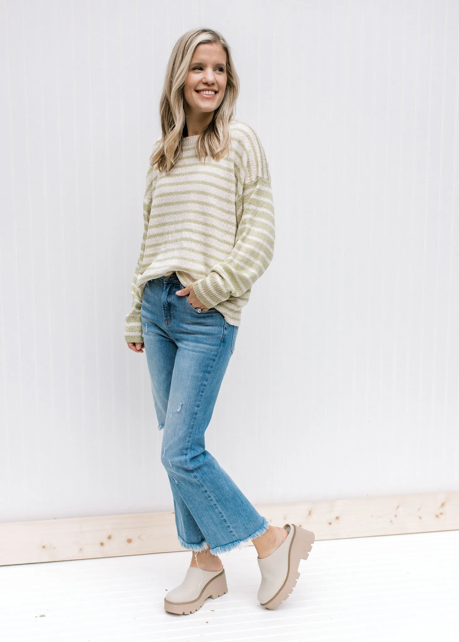 Cream and Lime Stripe Sweater