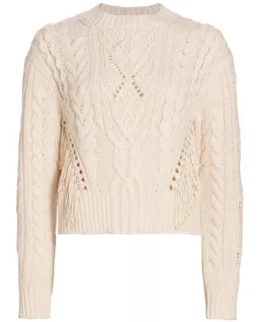 Cream Fringe Cable Knit Sweater