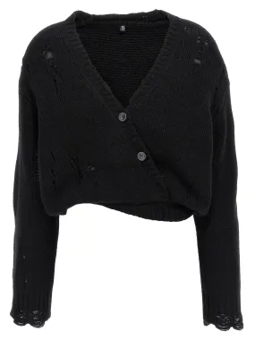 Crossover Distressed Sweater, Cardigans Black