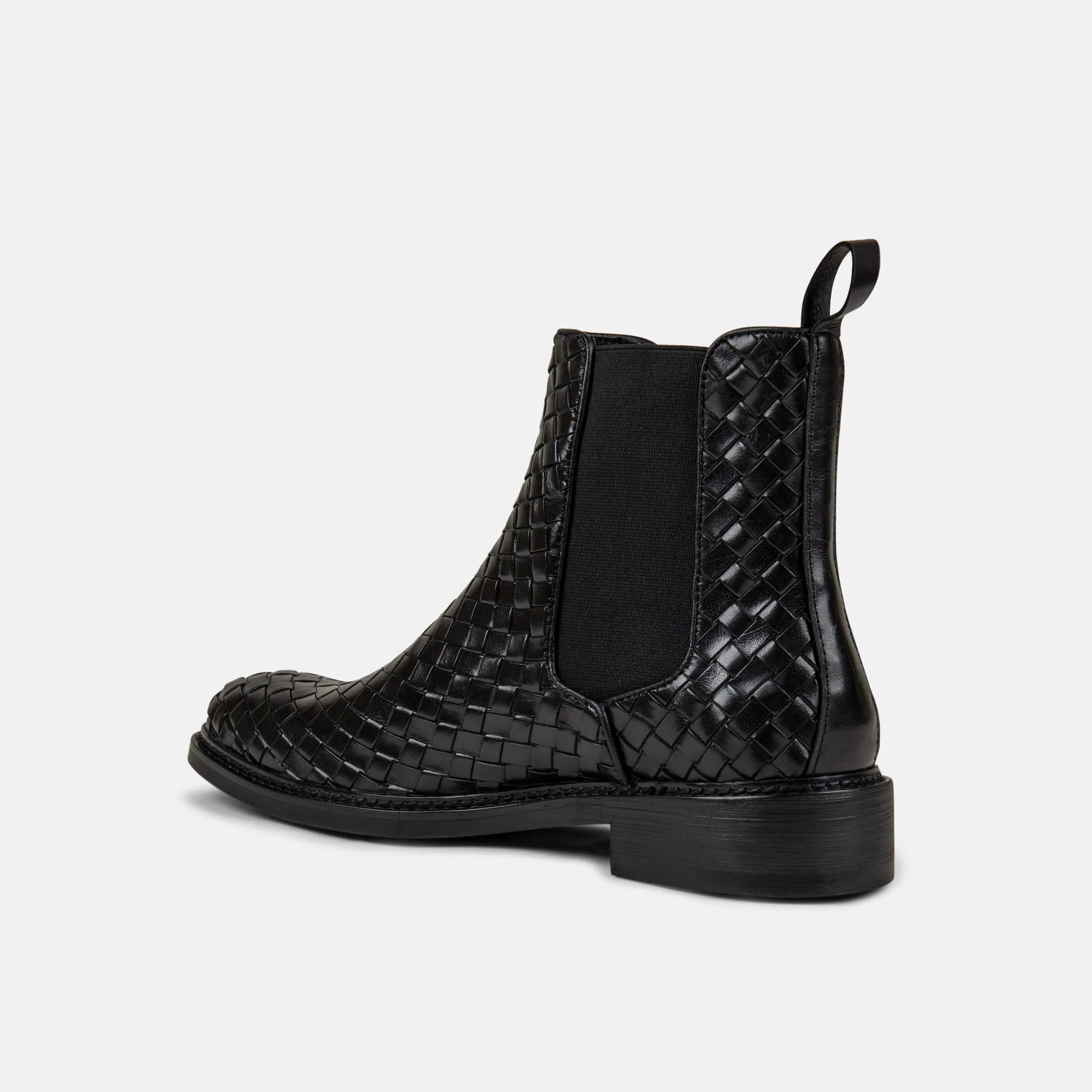 Darwin Black Woven Leather Chelsea Boots