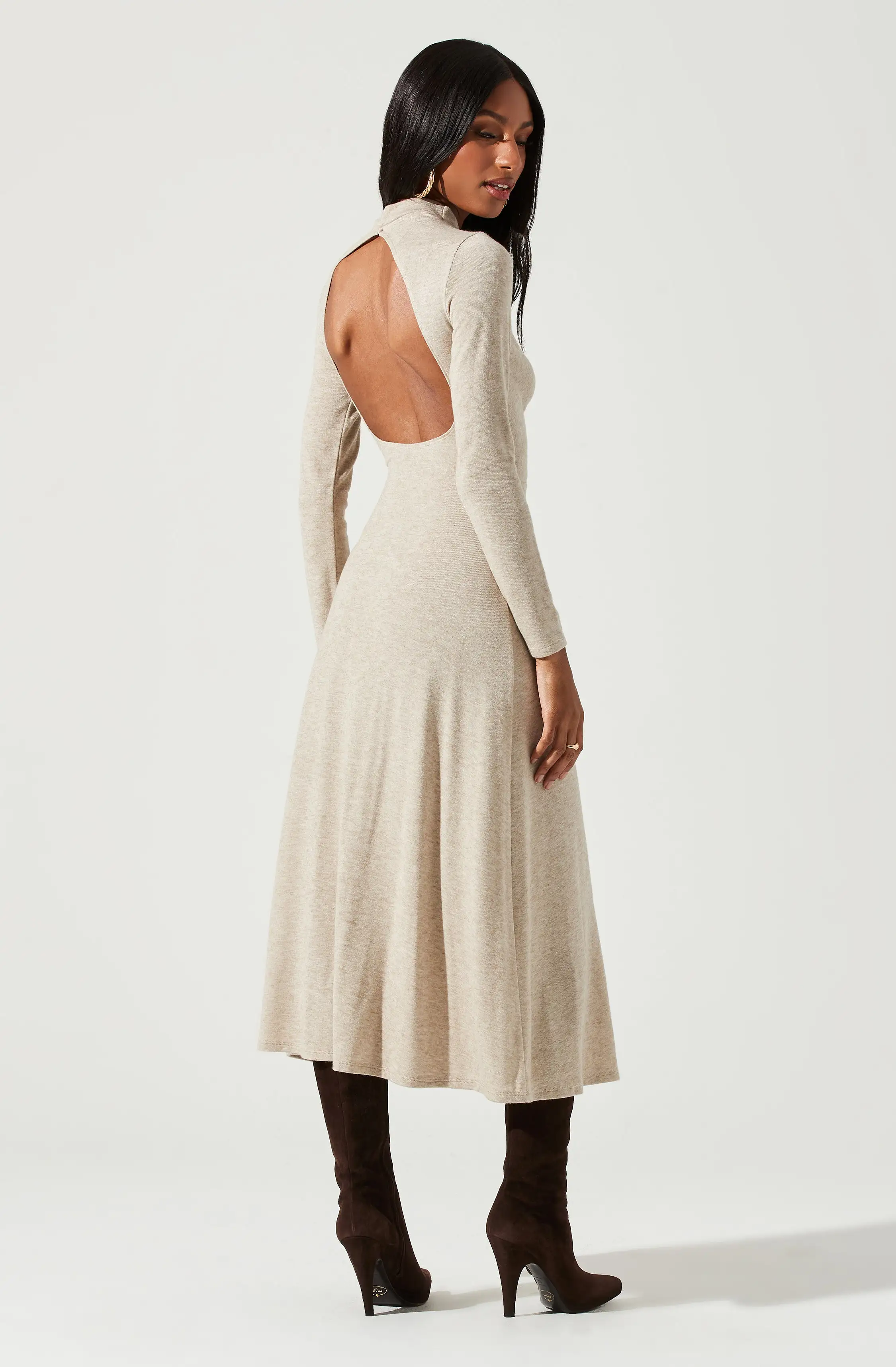 Delancy Open Back Long Sleeve Midi Dress