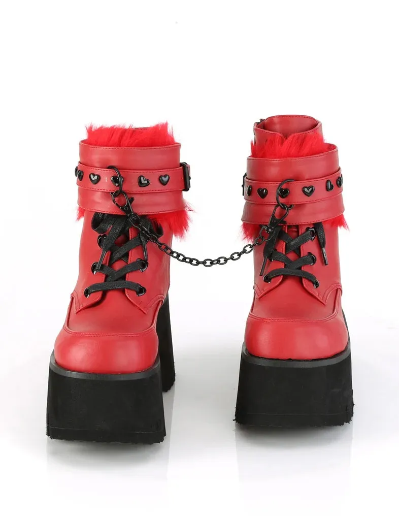 DEMONIA ASHES-57 BOOTS - RED VEGAN LEATHER  PRE ORDER 