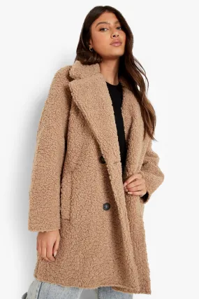 Double Breasted Bonded Faux Fur Teddy Coat