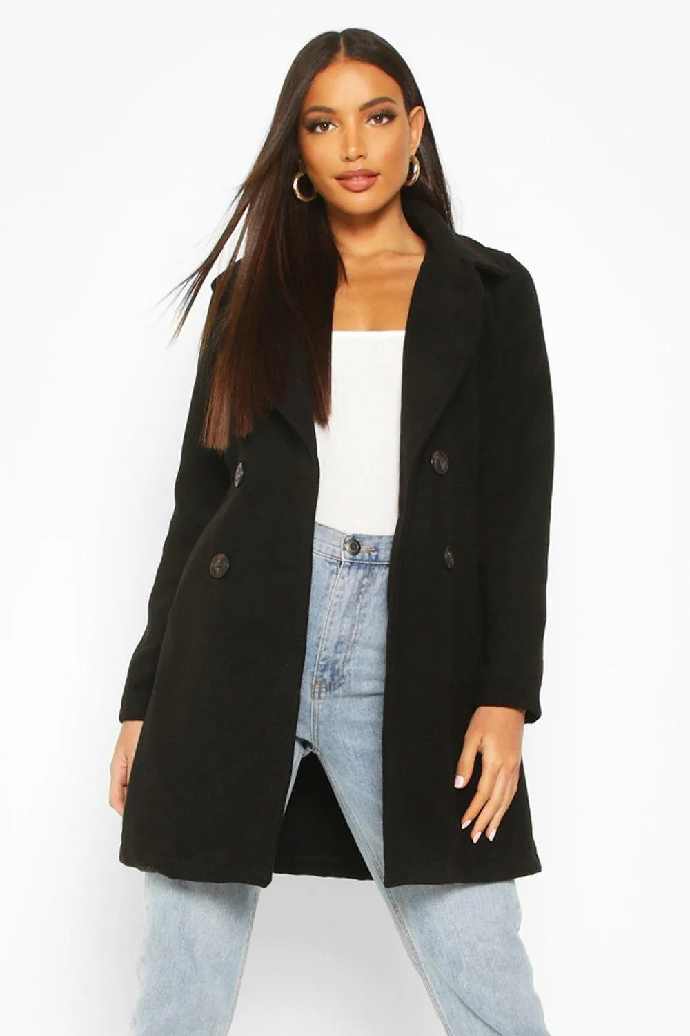 Double Breasted Collared Wool Look Coat