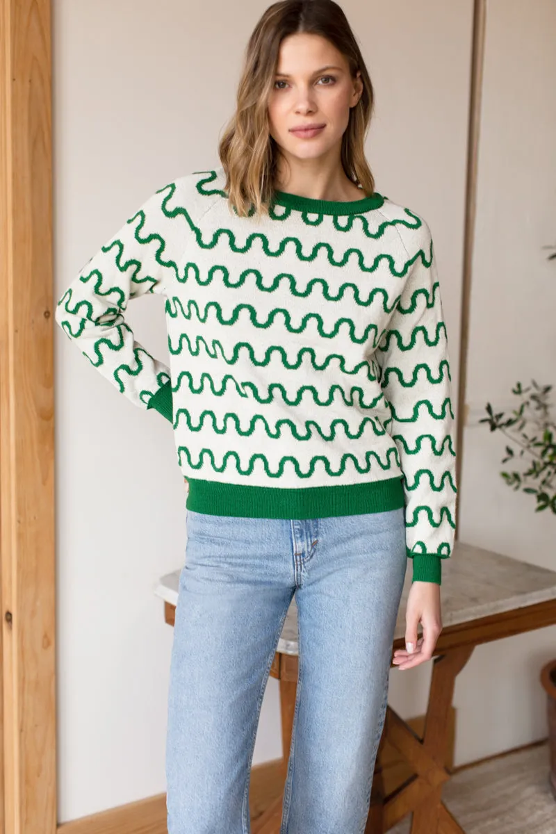 Emerson Sweater - Reversible Loki Stripe Ivory + Green Alpaca