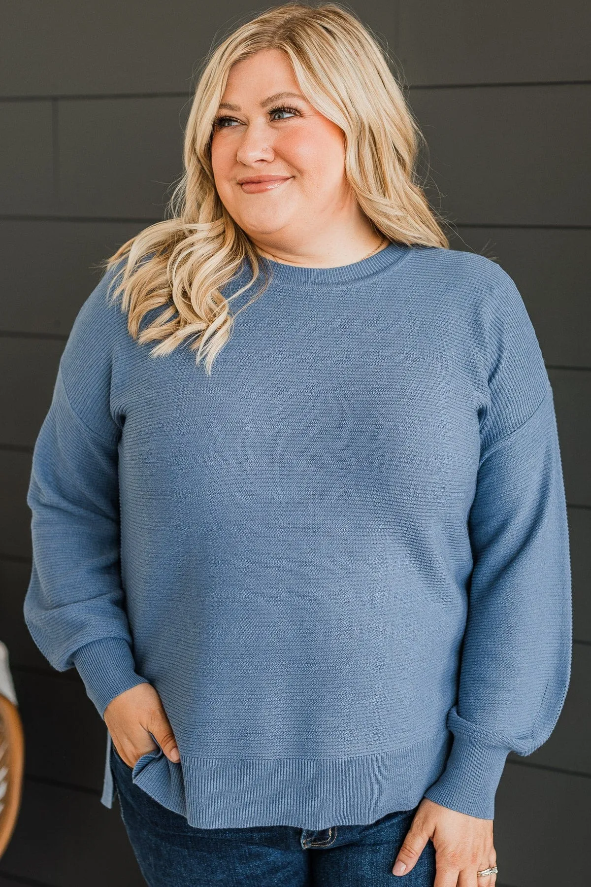 Everyday Dreams Ribbed Sweater- Blue