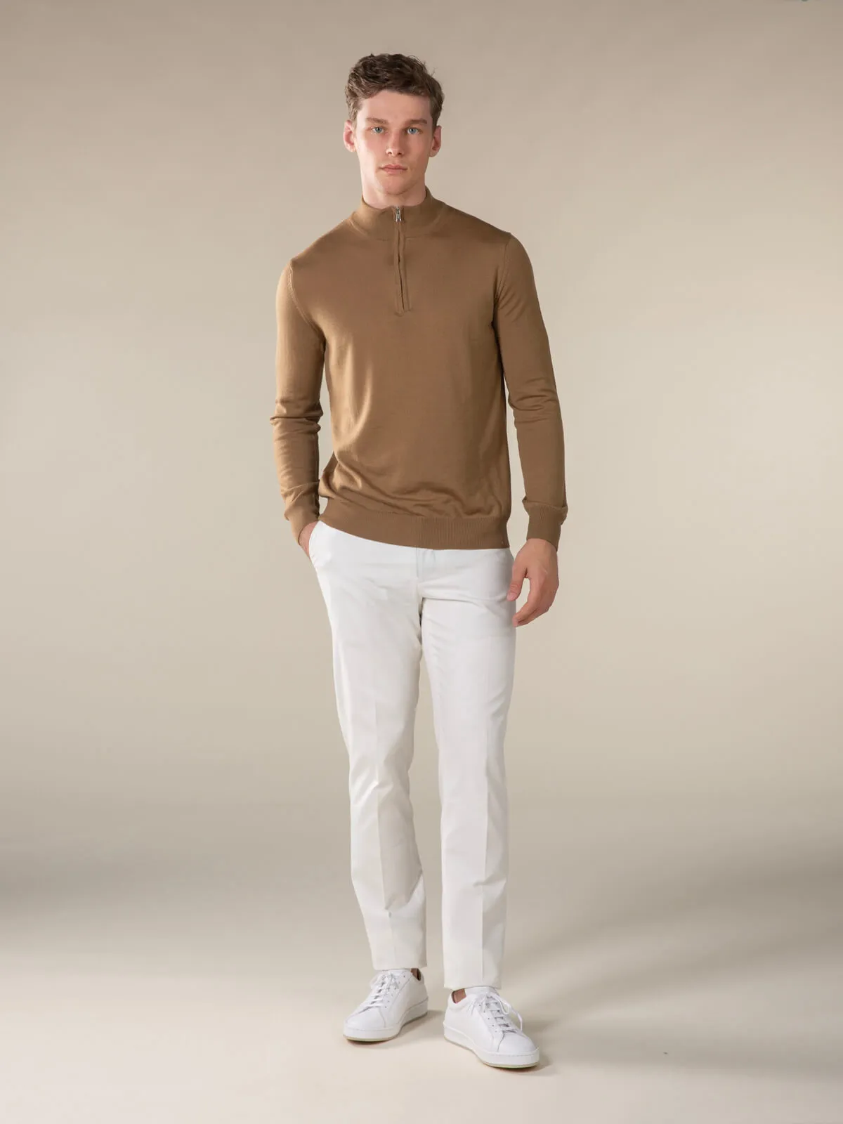 Extrafine Merino Zipper Sweater Caramel