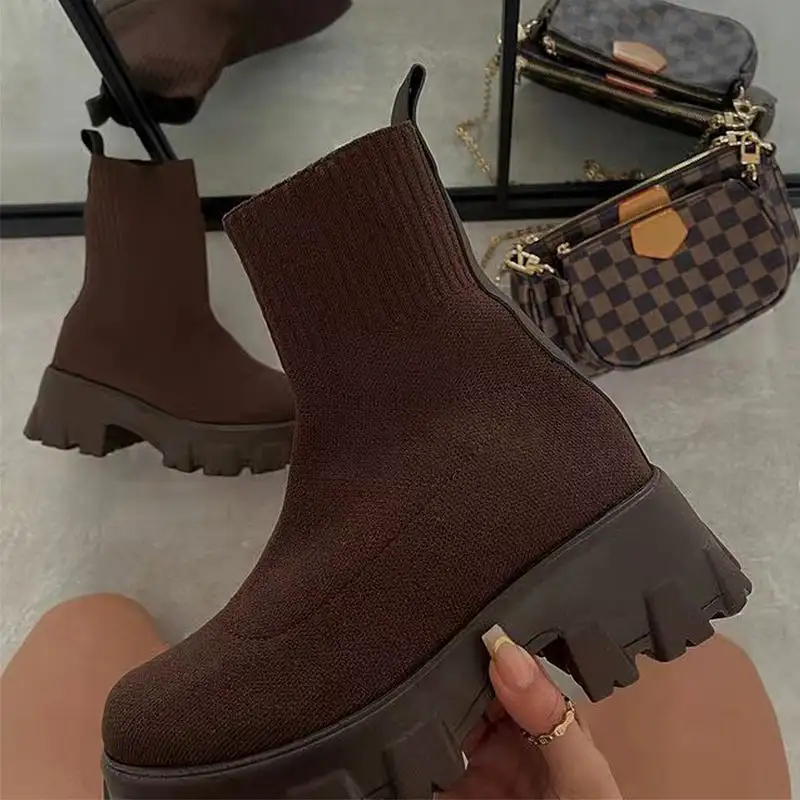 Fashion knitted platform boots