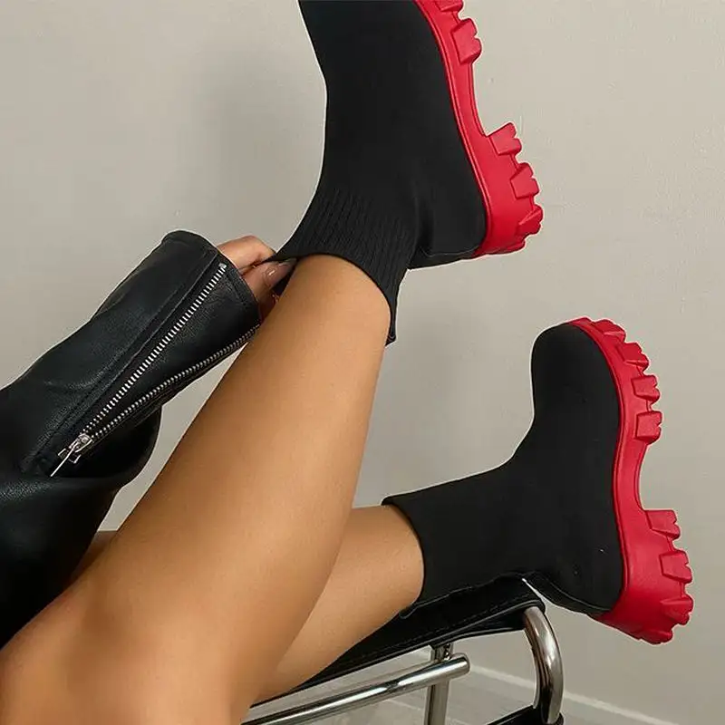 Fashion knitted platform boots