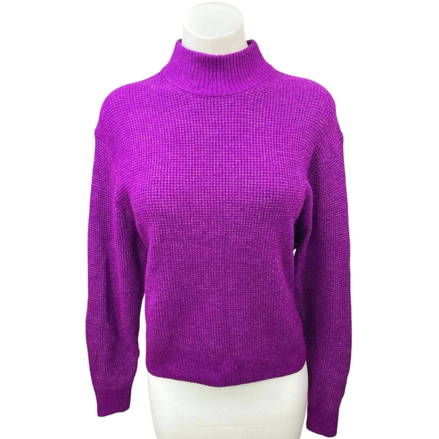 Gap Women's Purple Wool Mock Neck Waffle Knit Long Sleeve Pullover Sweater Top S