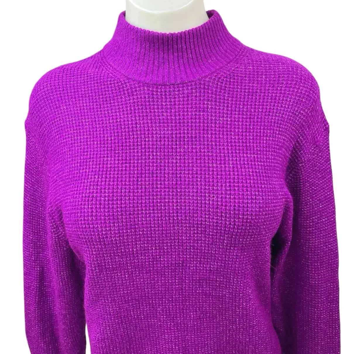 Gap Women's Purple Wool Mock Neck Waffle Knit Long Sleeve Pullover Sweater Top S