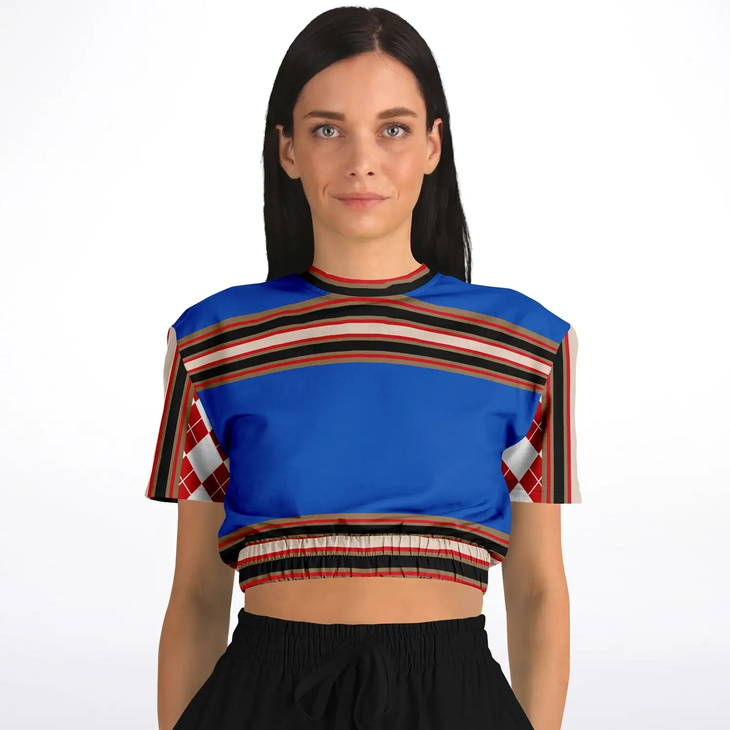 Gold Line Blue Short Sleeve Cropped Eco-Poly Sweater