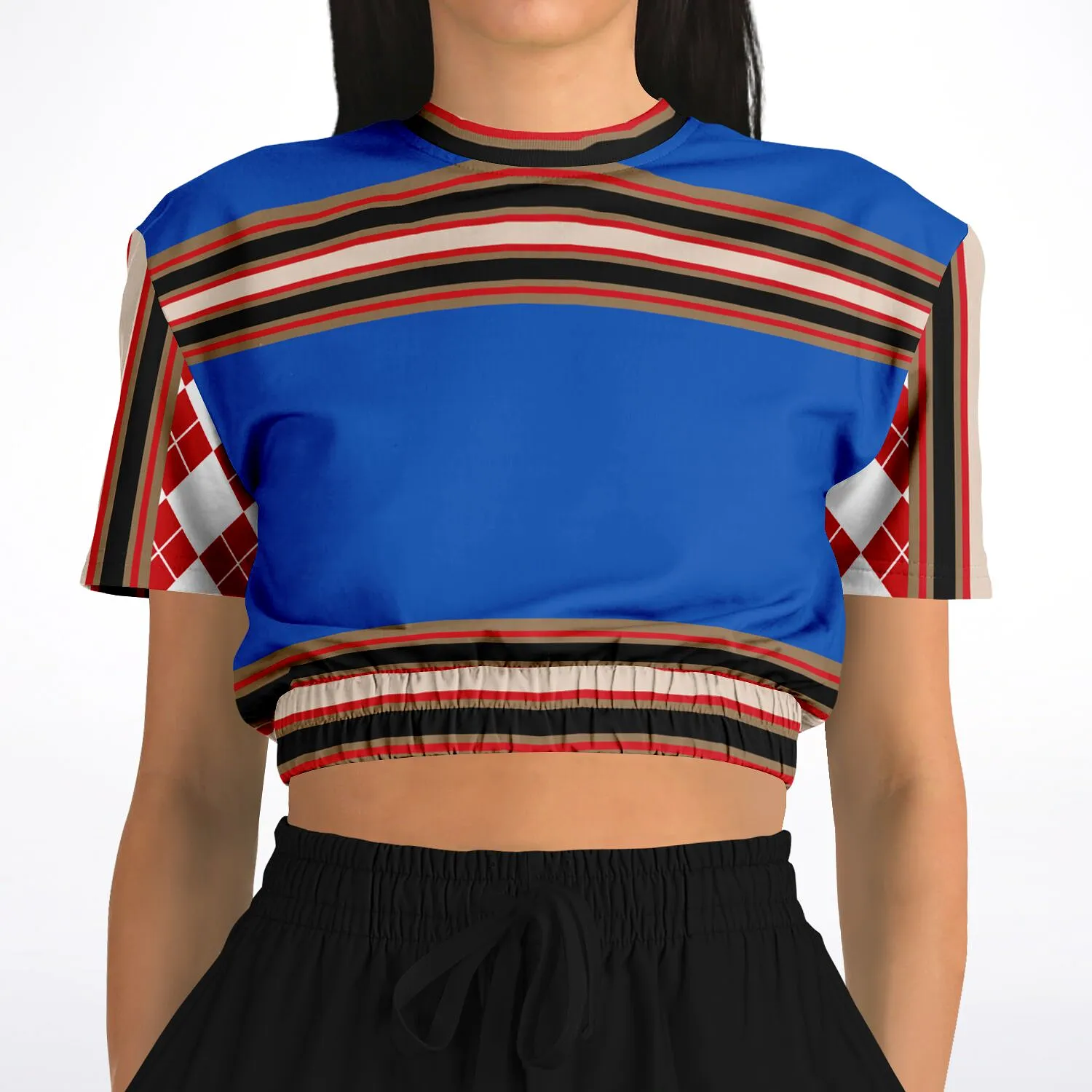 Gold Line Blue Short Sleeve Cropped Eco-Poly Sweater