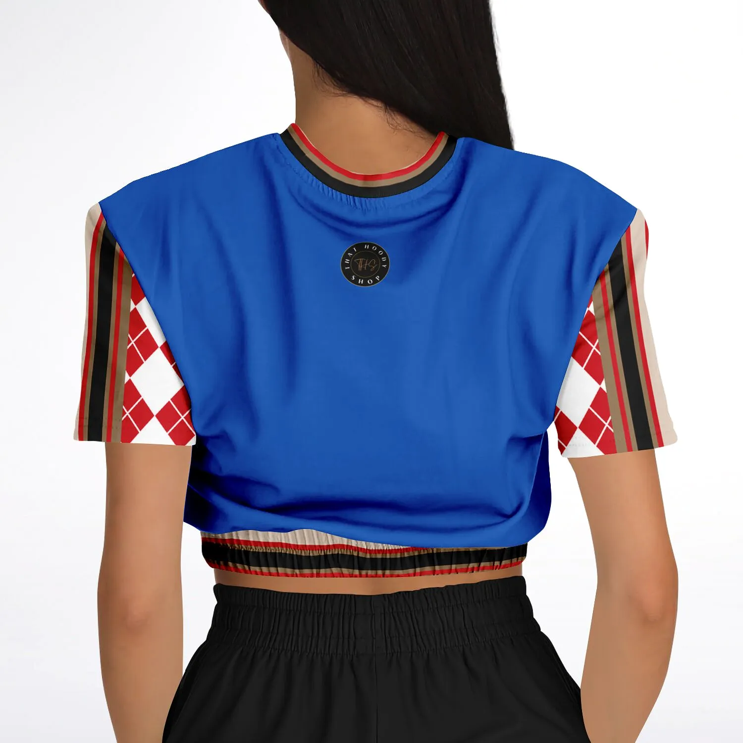 Gold Line Blue Short Sleeve Cropped Eco-Poly Sweater