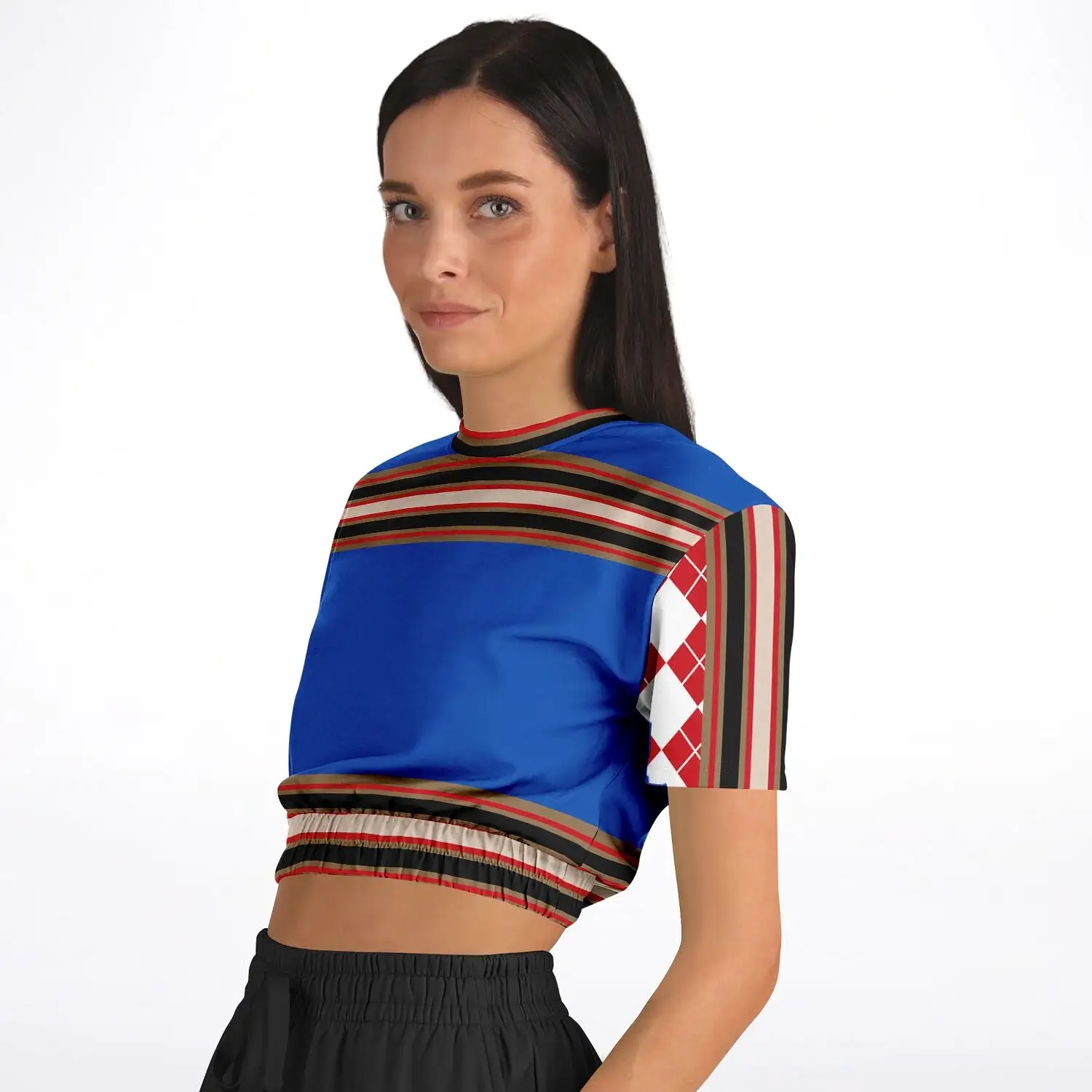 Gold Line Blue Short Sleeve Cropped Eco-Poly Sweater