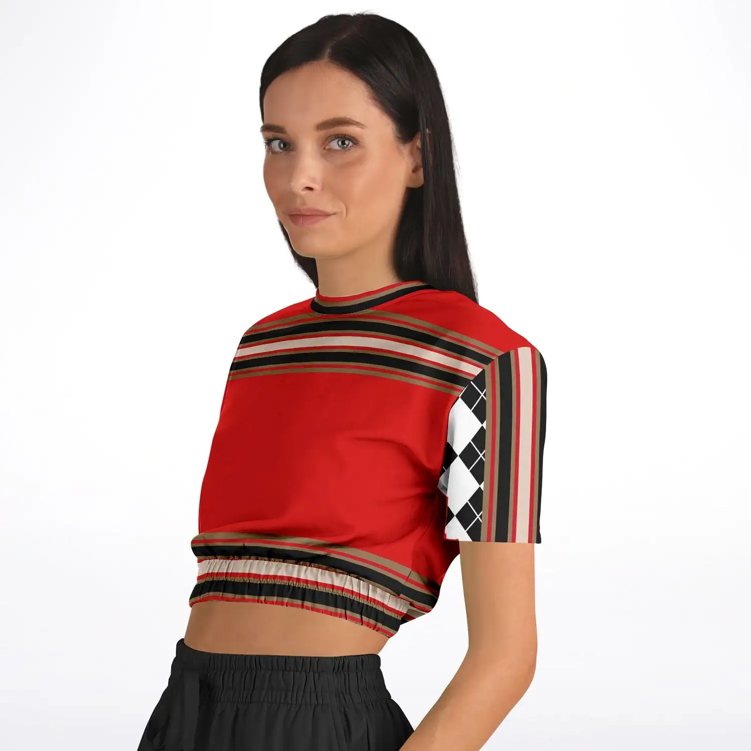 Gold Line Red Short Sleeve Cropped Eco-Poly Sweater