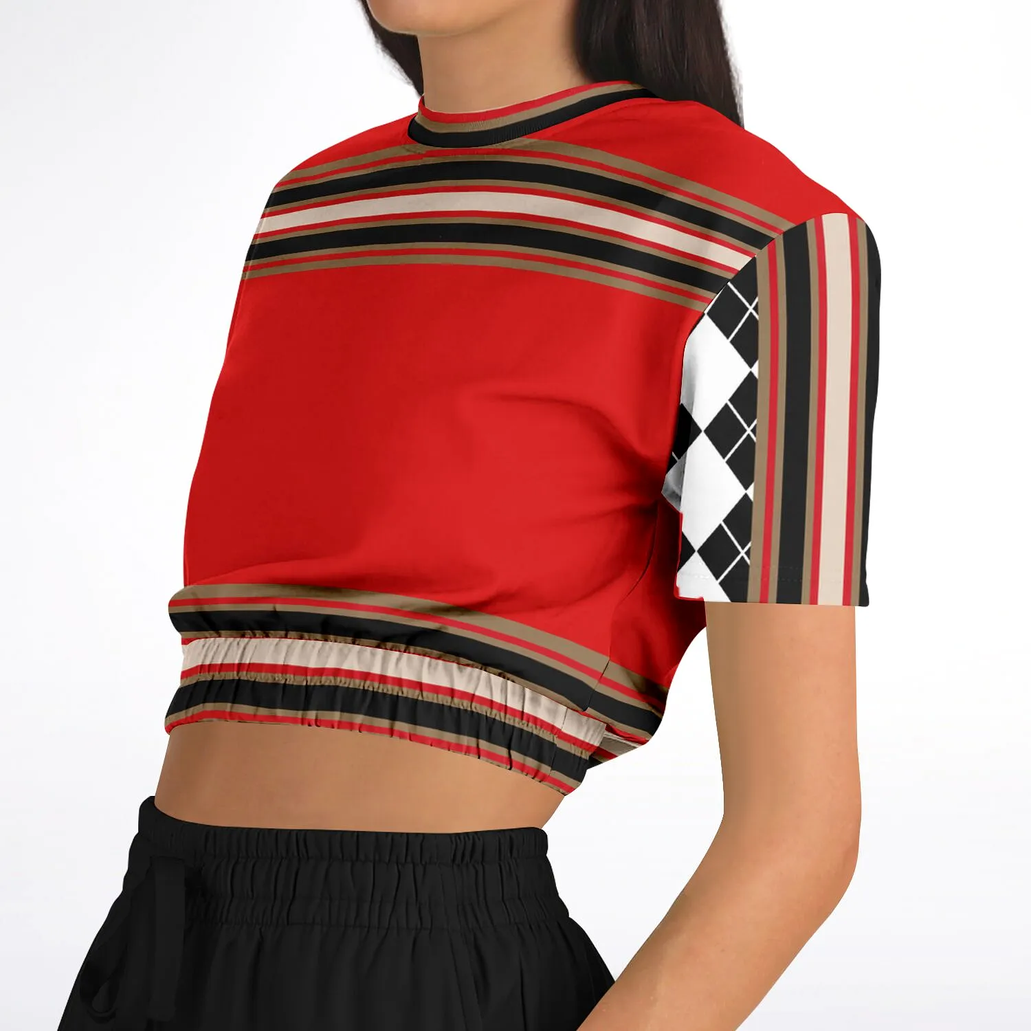 Gold Line Red Short Sleeve Cropped Eco-Poly Sweater