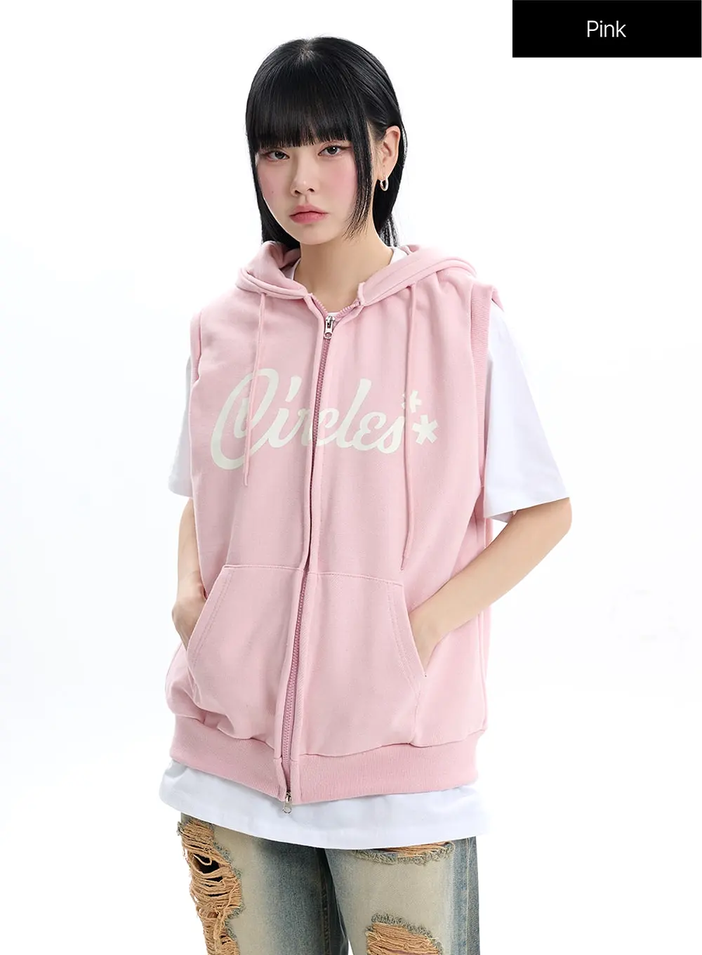 Graphic Lettering Hoodie Vest Jacket IF413