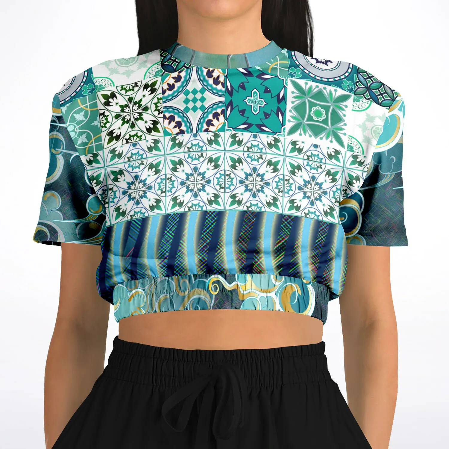 Green Meknes Short Sleeve Cropped Eco-Poly Sweater