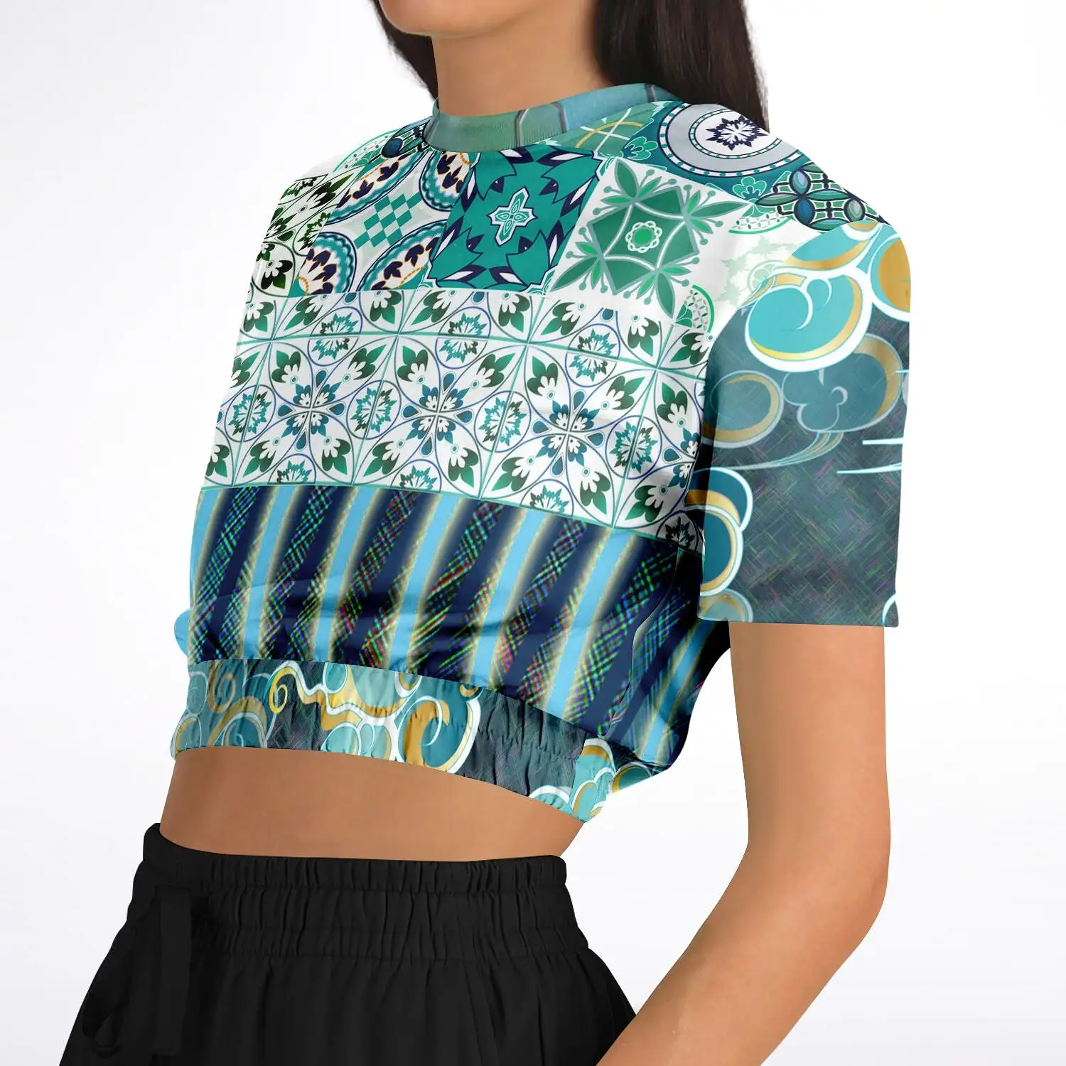 Green Meknes Short Sleeve Cropped Eco-Poly Sweater