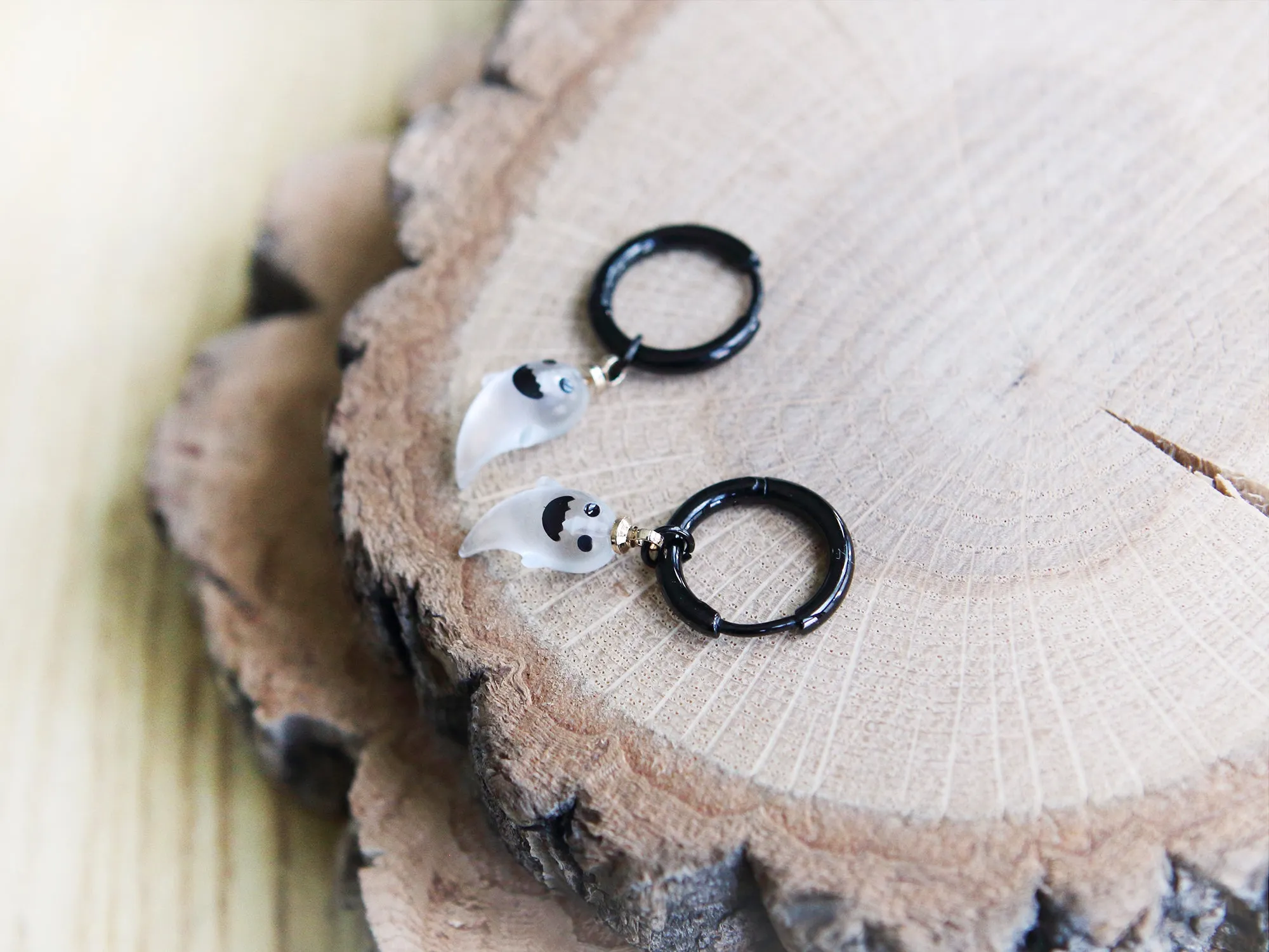 Halloween Ghost Black Hoop Earrings