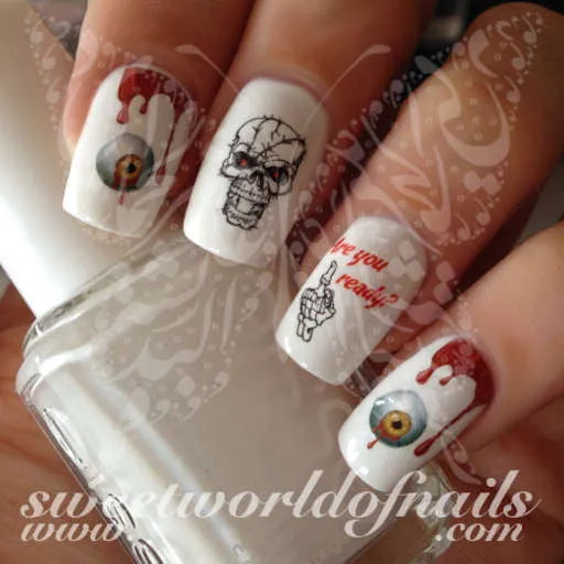 Halloween Nail Art Scary Skulls Eyeball Blood Water Decals