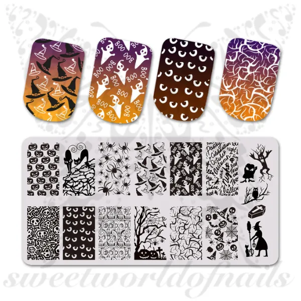 Halloween Nails Stamping Plate Witch Spiders