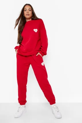 Heart Applique Sweater Tracksuit