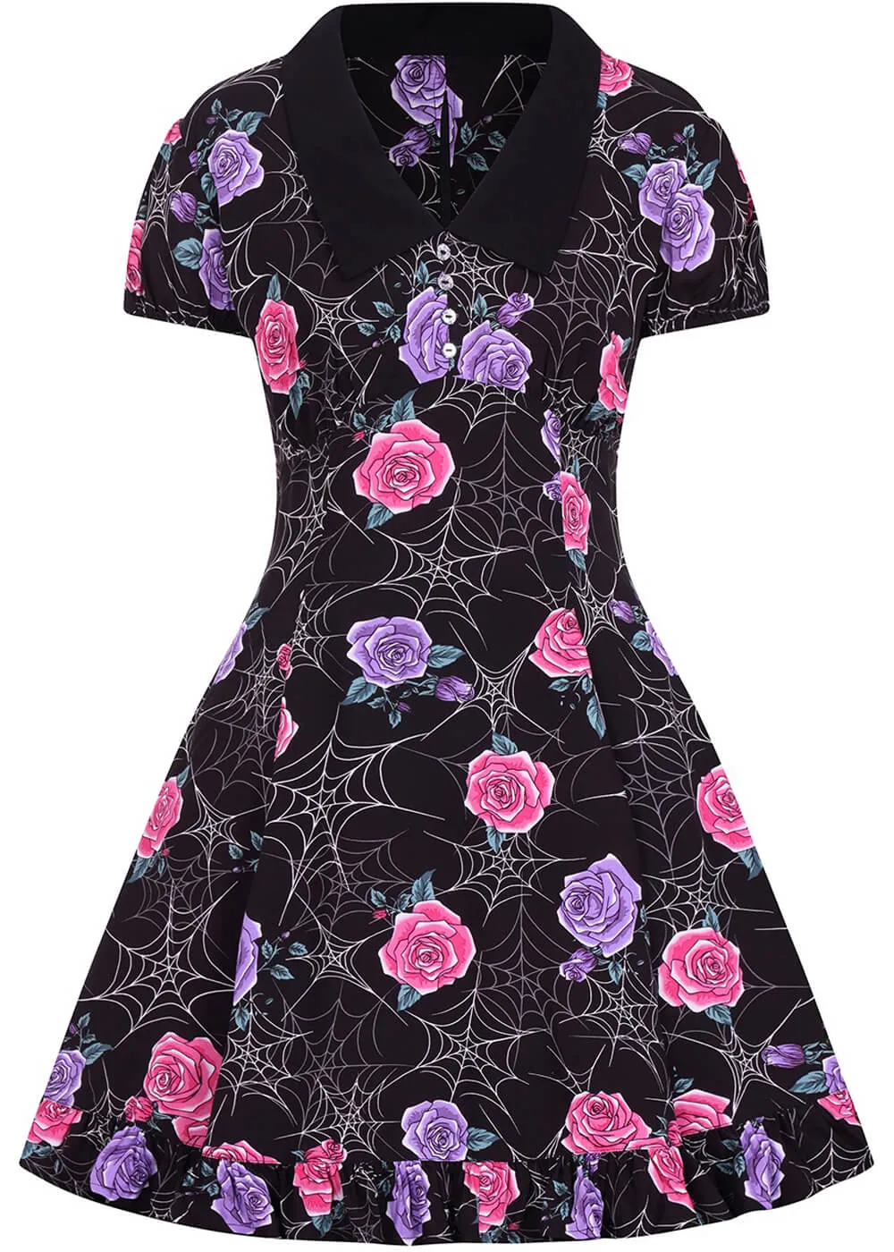 Hell Bunny Eloise Spiderweb 60's Short Dress Black