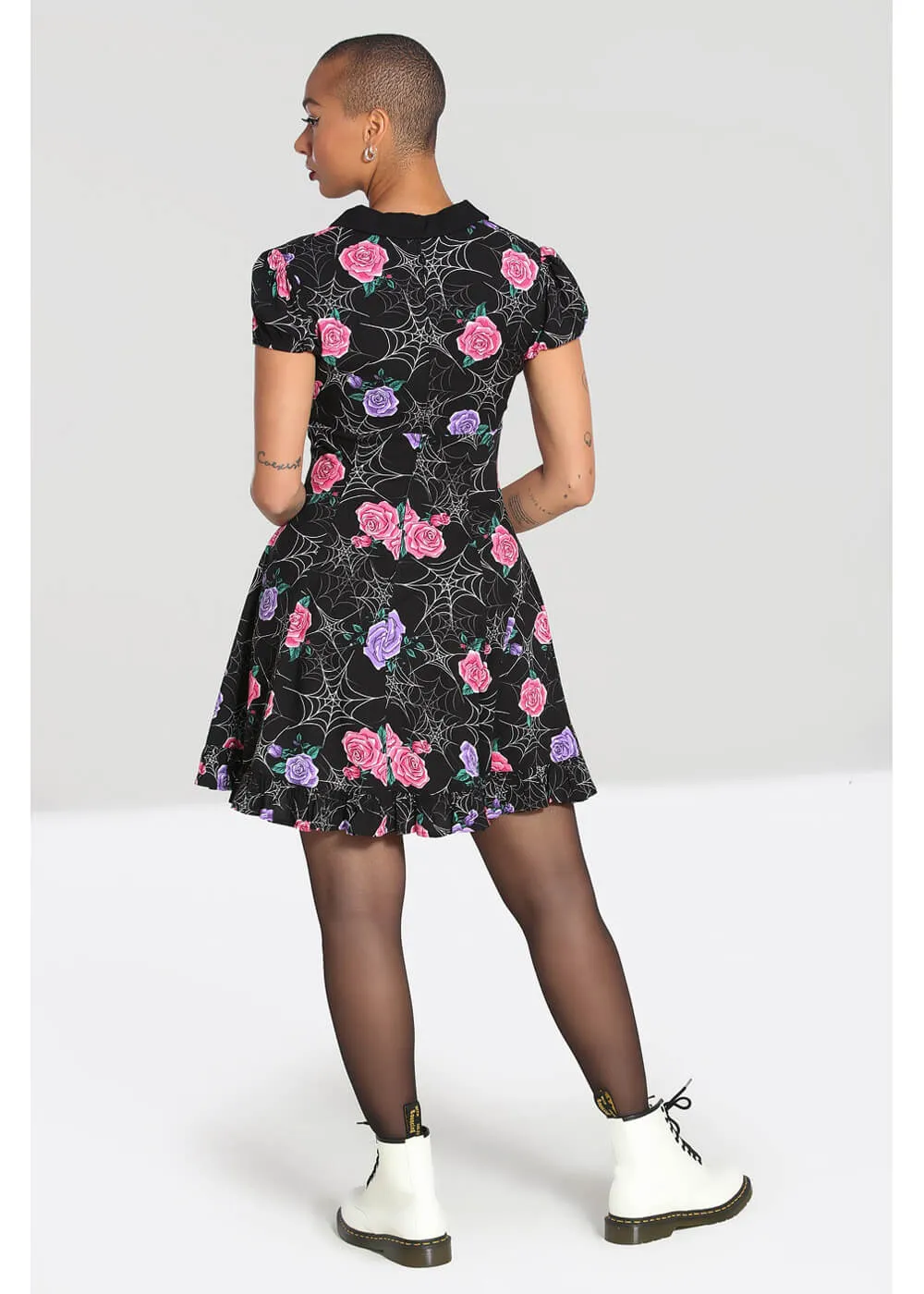 Hell Bunny Eloise Spiderweb 60's Short Dress Black