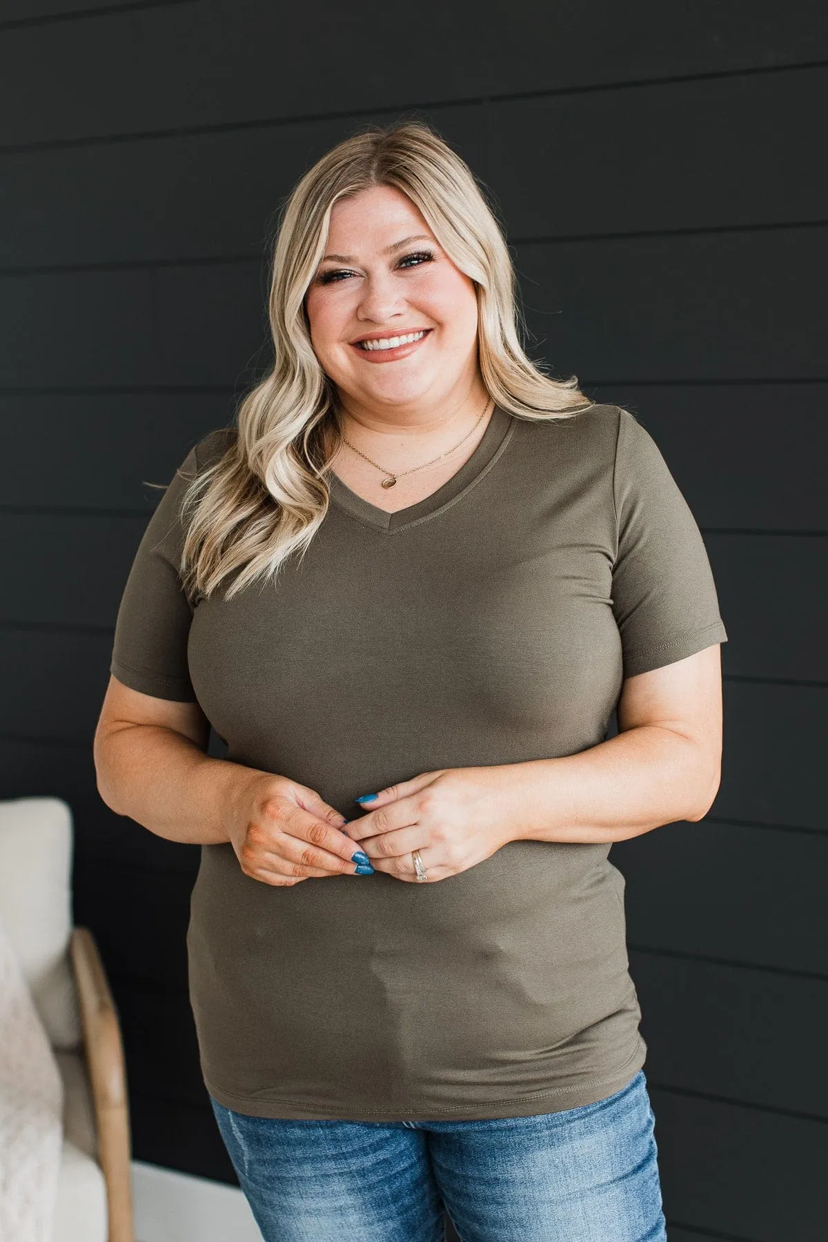 Hello Lovely V-Neck Top- Olive