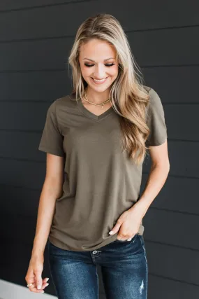 Hello Lovely V-Neck Top- Olive