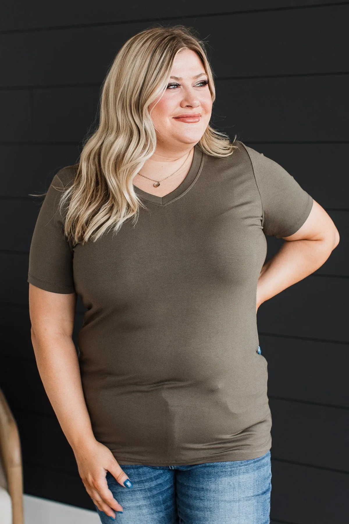 Hello Lovely V-Neck Top- Olive