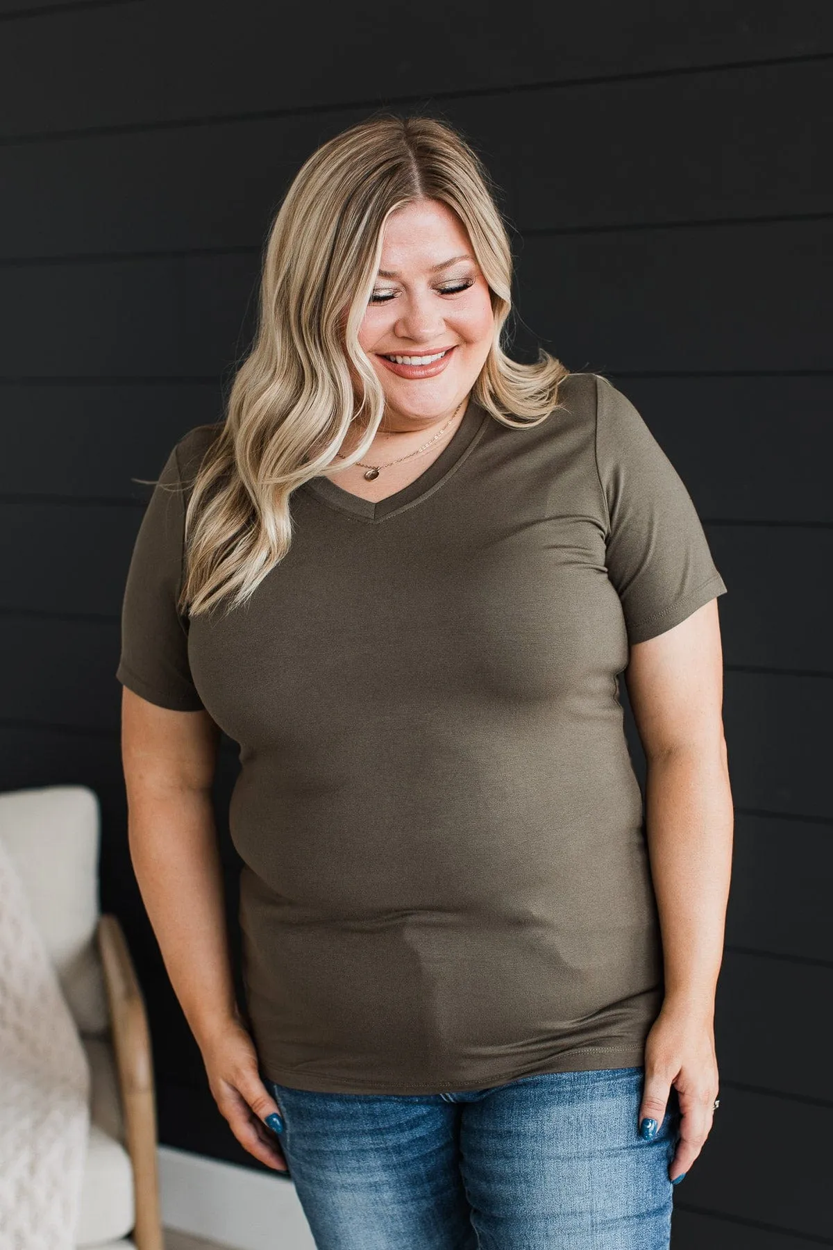 Hello Lovely V-Neck Top- Olive