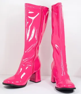 Hot Pink Patent Leatherette Knee High Go Go Boots