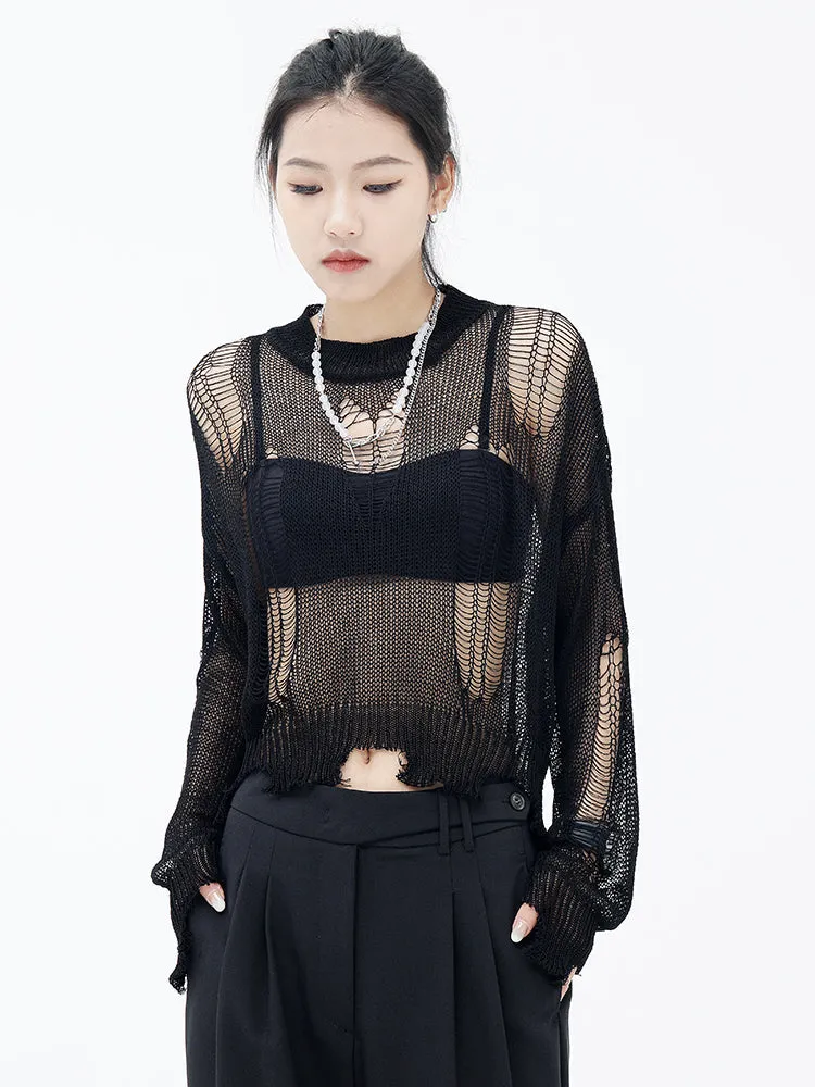 Izumi Destroyed Knit Sweater - Black