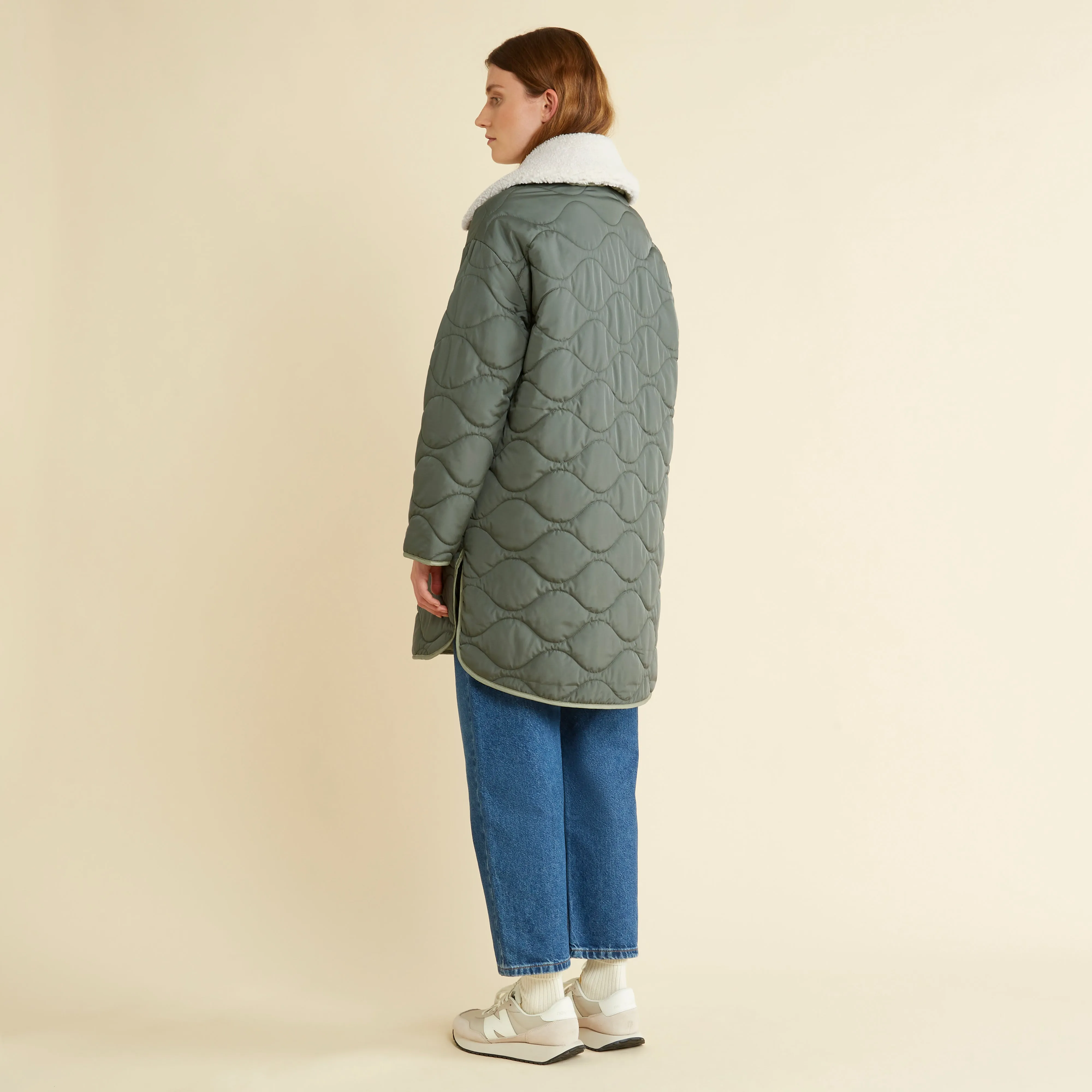 Khaki Contrast Quilted Coat