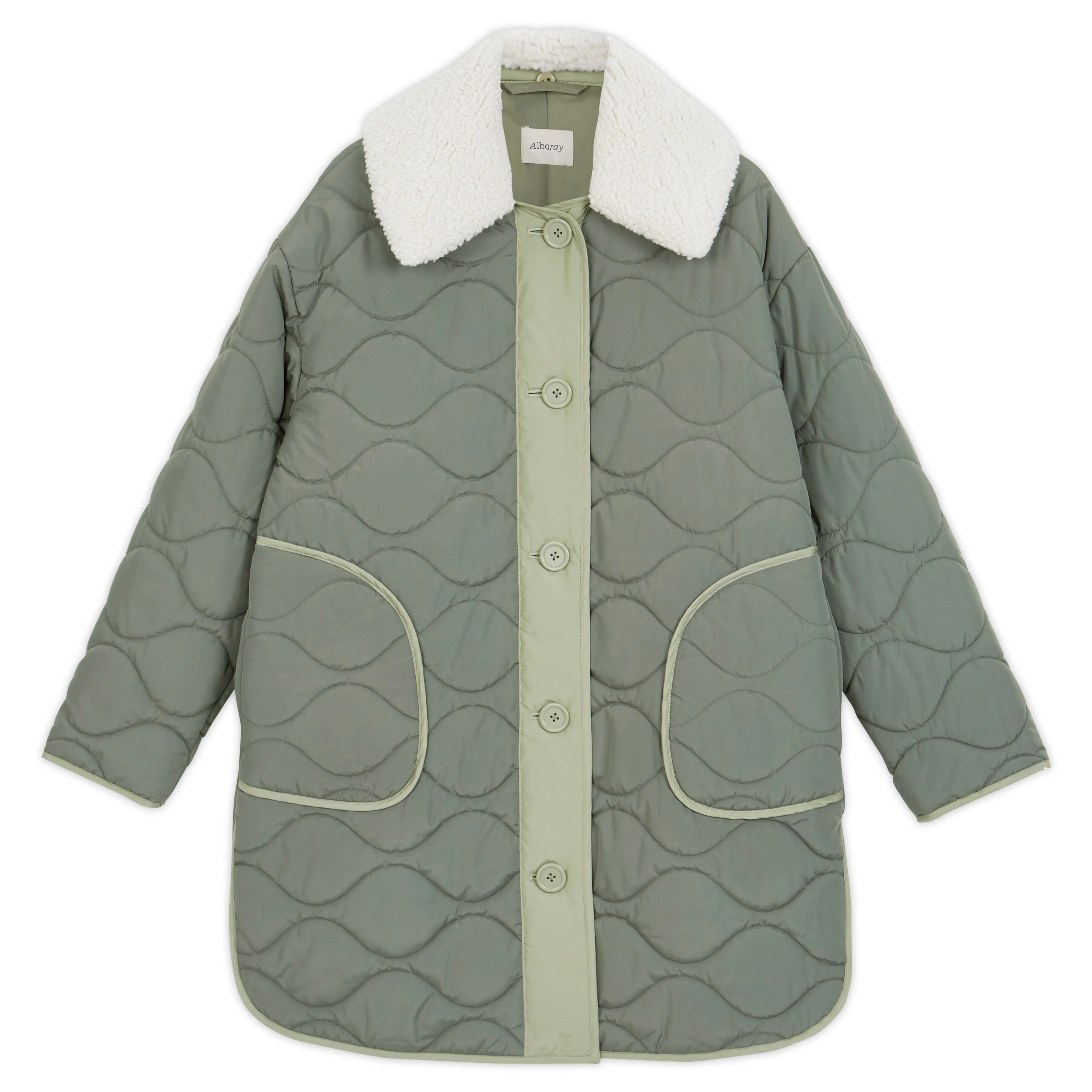 Khaki Contrast Quilted Coat