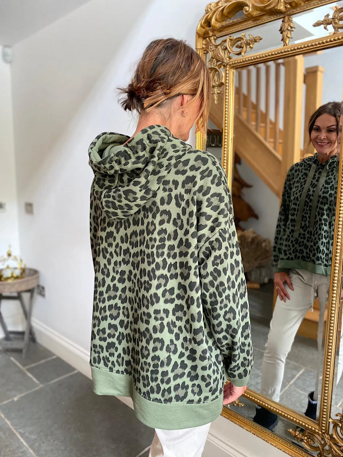 Khaki Leopard Ribbon Drawstring Hoodie Ruby