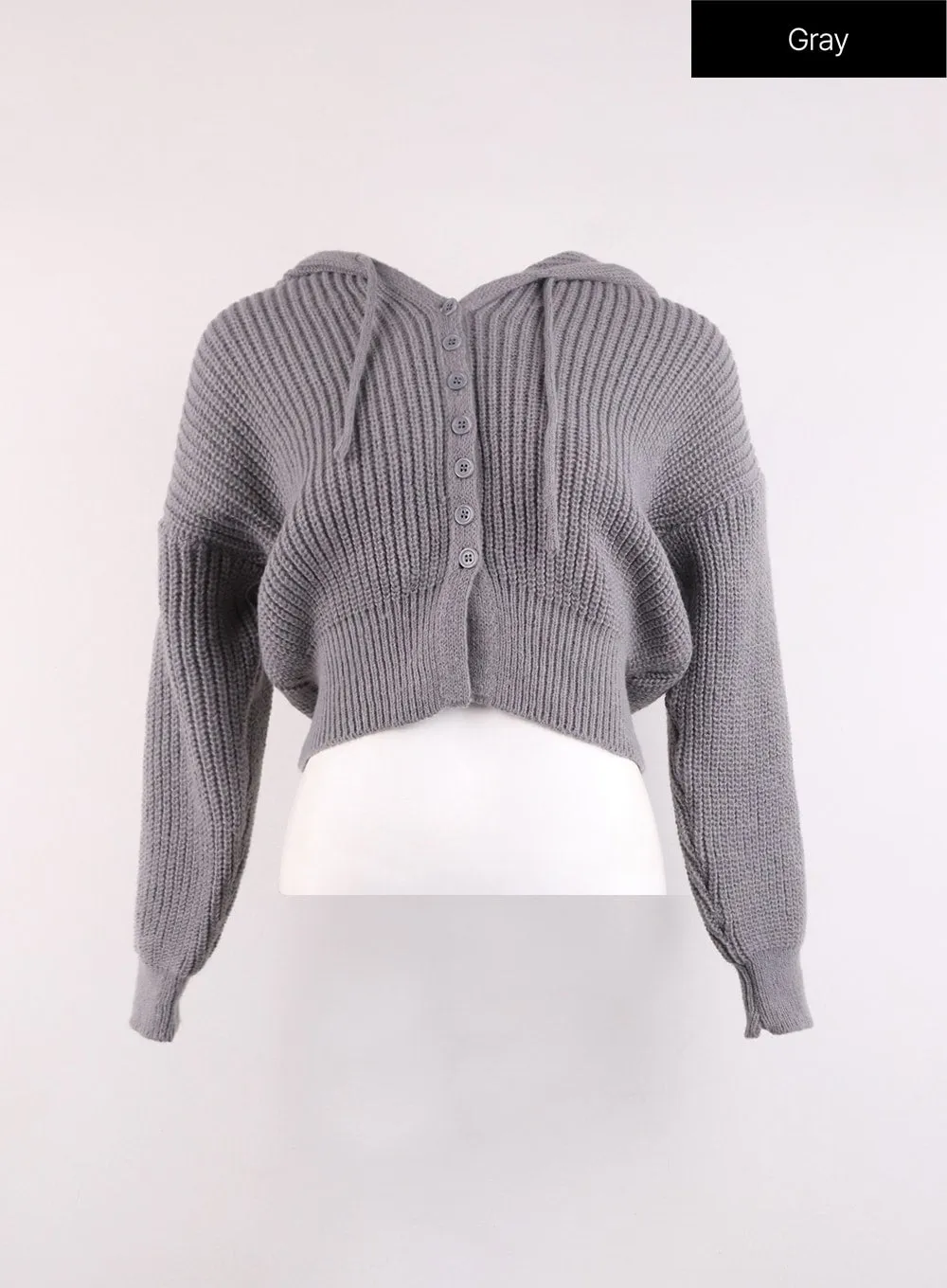 Knit Button Crop Hoodie OJ429