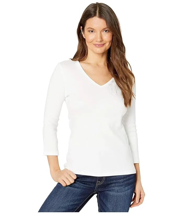 Lilla P 1x1 Rib 3/4 Sleeve V-Neck Top