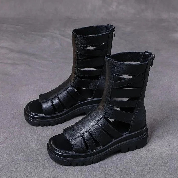 LZ339 Women's Black Leather Casual Shoes: Boots, Gladiator Sandals, Flats