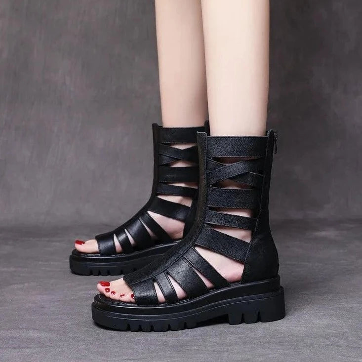 LZ339 Women's Black Leather Casual Shoes: Boots, Gladiator Sandals, Flats